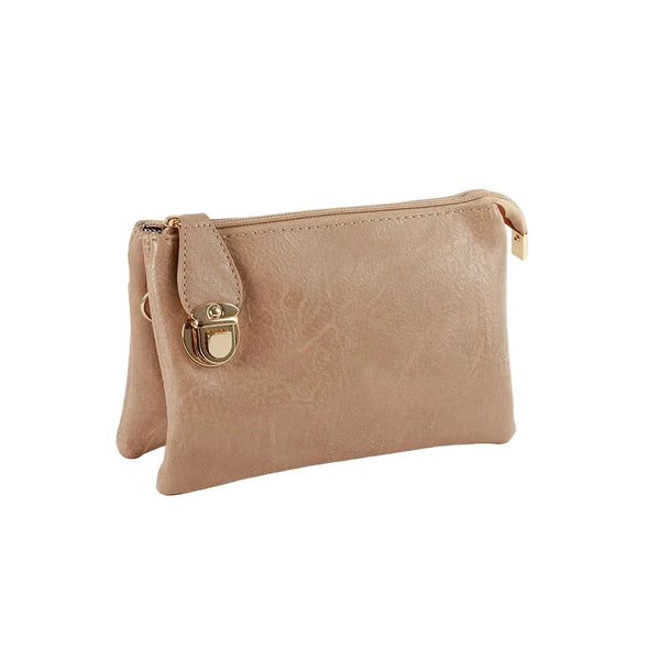 BEIGE CROSSBODY BAG WITH MULTI POCKETS & REMOVABLE ADJUSTABLE STRAP Handbag FashionWear Collection OS Beige 