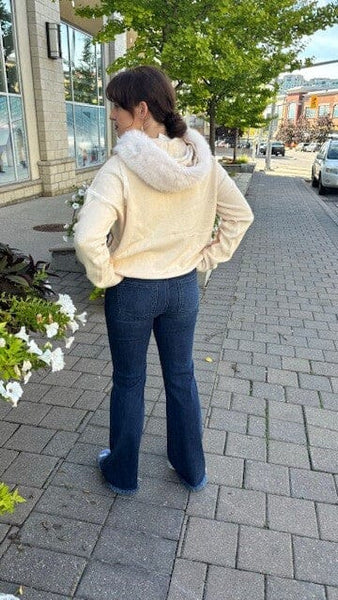 BEIGE HEART SWEATER WITH FUR LINED HOODY AND DRAWSTRING NECK Sweater Karma 