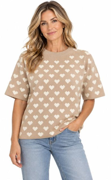 BEIGE IVORY HEART KNIT SWEATER SWEATER Pistache S Beige/Ivory 