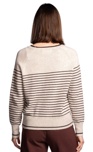 BEIGE MINI BROWN STRIPE MADDY SWEATER WITH SCARF SWEATER Pink Martini 