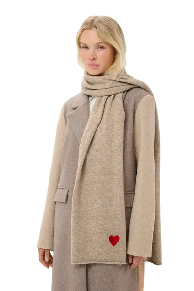 BEIGE SCARF WITH RED HEART CULTURE 