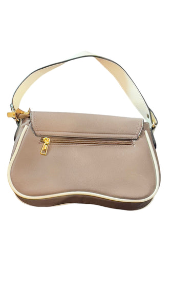 BEIGE VEGAN GOLD BUCKLE FRONT HANDBAG Handbag Temptation 