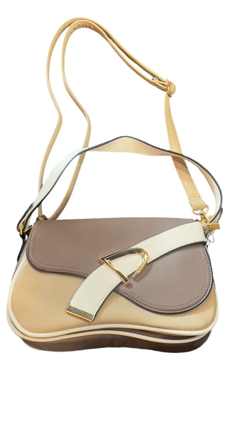 BEIGE VEGAN GOLD BUCKLE FRONT HANDBAG Handbag Temptation Beige/ Taupe 