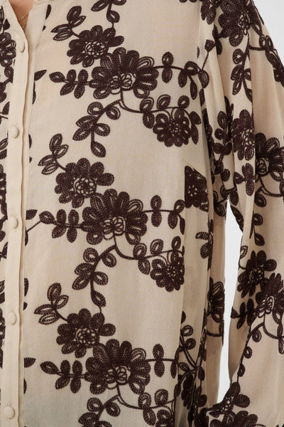BEIGE VINTAGE EMBROIDERED BUTTON DOWN BLOUSE Blouse CREAM 