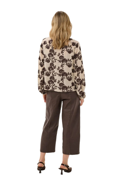 BEIGE VINTAGE EMBROIDERED BUTTON DOWN BLOUSE Blouse CREAM 