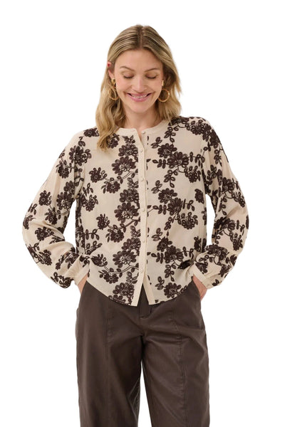 BEIGE VINTAGE EMBROIDERED BUTTON DOWN BLOUSE Blouse CREAM 36 Beige Brown 