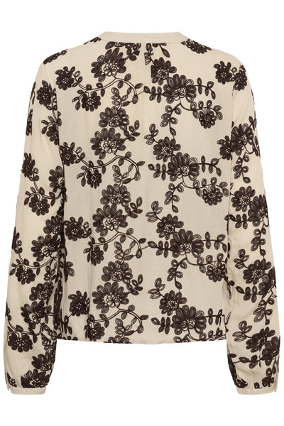 BEIGE VINTAGE EMBROIDERED BUTTON DOWN BLOUSE Blouse CREAM 