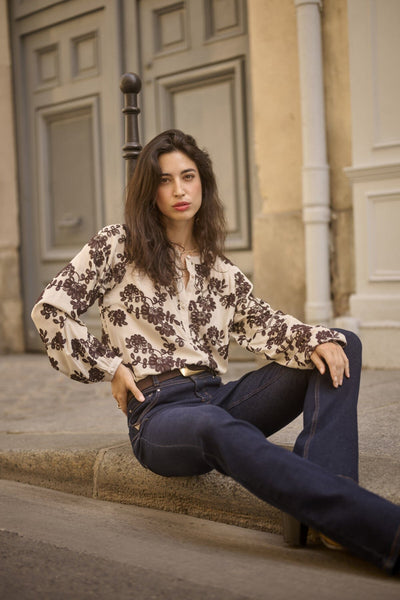 BEIGE VINTAGE EMBROIDERED BUTTON DOWN BLOUSE Blouse CREAM 