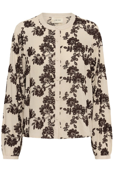 BEIGE VINTAGE EMBROIDERED BUTTON DOWN BLOUSE Blouse CREAM 