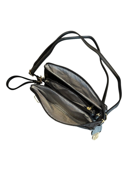 BLACK ADJUSTABLE CROSSBODY BAG WITH GOLD CLASP AND MULTI POCKETS Handbag FashionWear Canada 