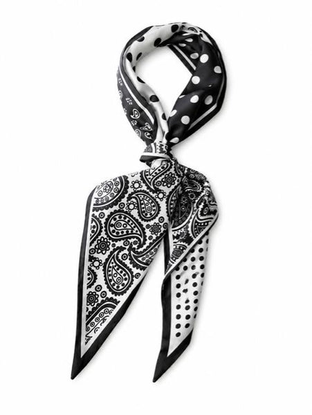 BLACK AND WHITE PAISLEY SATIN SCARF Accessories CREAM O/S Black dot paisley 