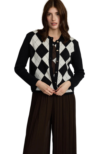 BLACK ARGYLE KNIT CARDIGAN Cardigan Pistache S Black Argyle 