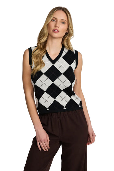 BLACK ARGYLE KNIT VEST Cardigan Pistache S Black Argyle 