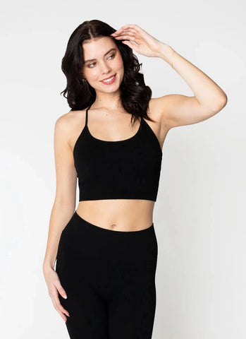 BLACK BAMBOO RIBBED CROSS BACK TANK Camisole C'est Moi O/S Black 
