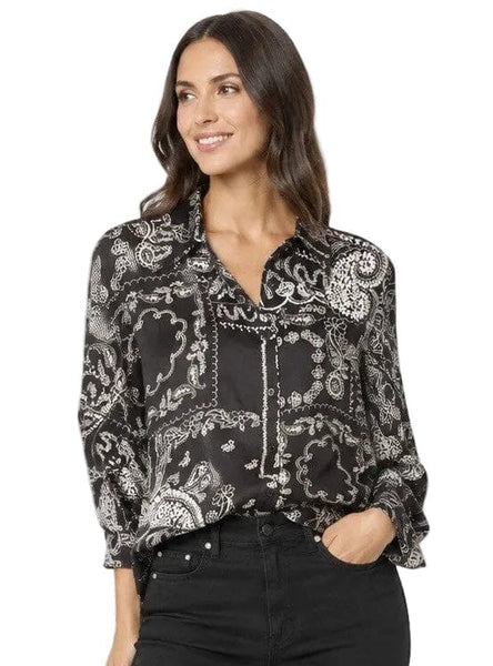 BLACK BANDANA PRINT BUTTON DOWN TOP Blouse Kaffe 34 Black 