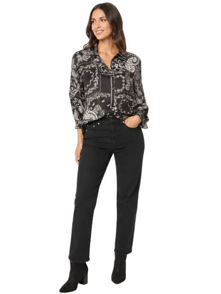 BLACK BANDANA PRINT BUTTON DOWN TOP Blouse Kaffe 
