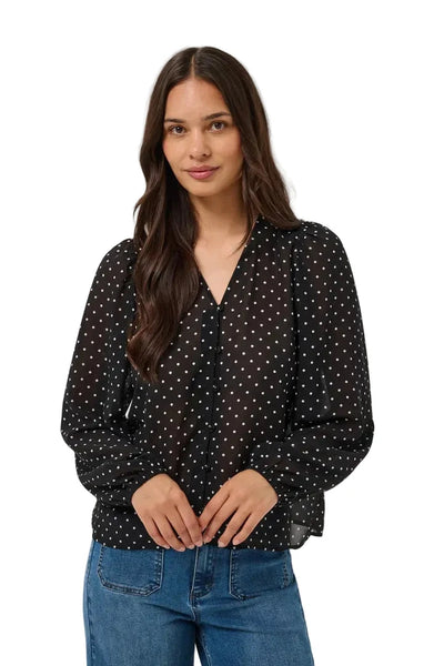 BLACK BLOUSE WITH WHITE POLKA DOTS Blouse Kaffe 34 Black 
