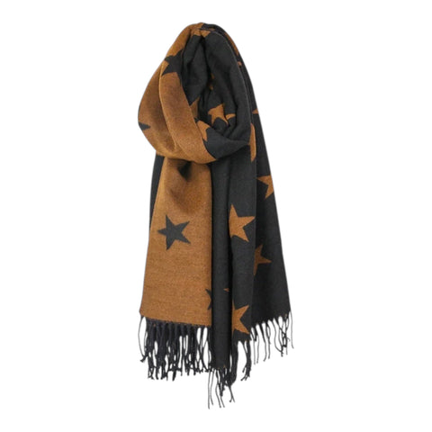 BLACK BROWN STAR REVERSIBLE TASSEL SCARF Scarf FashionWear Canada Black/Brown 