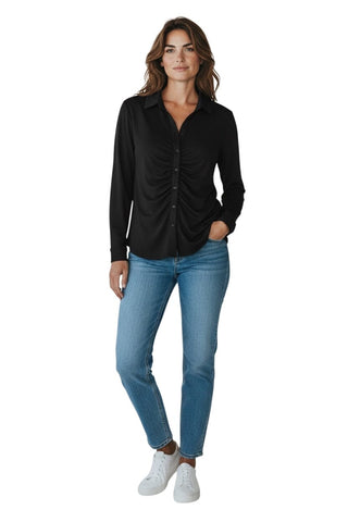 BLACK BUTTON DOWN RUCHED FRONT BLOUSE Blouse Bali 