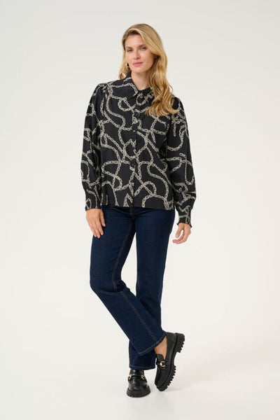 BLACK BUTTON DOWN SHIRT WITH CHAIN DESIGN PRINT Top CULTURE 