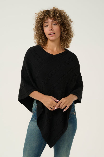 BLACK CABLE SWEATER KNIT PONCHO Poncho CREAM 