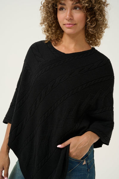 BLACK CABLE SWEATER KNIT PONCHO Poncho CREAM Black 