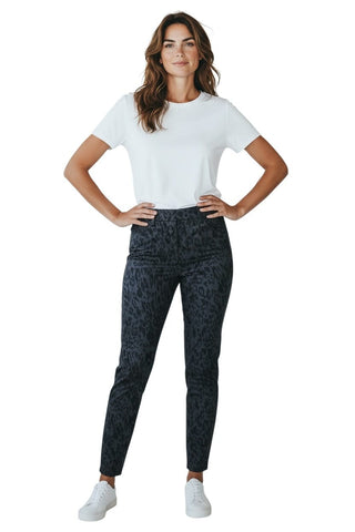 BLACK CHARCOAL TONE ON TONE LEOPARD PULL ON PANT Pant Bali 