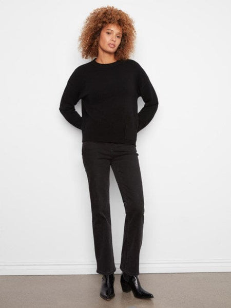 BLACK CREW NECK CROPPED SWEATER WITH FRONT POCKET SWEATER Charlie B 