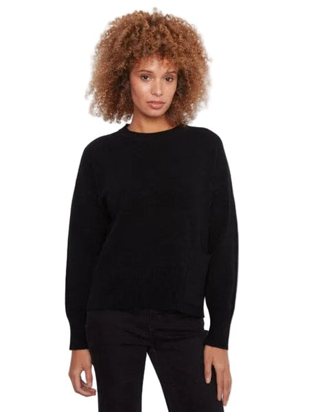 BLACK CREW NECK CROPPED SWEATER WITH FRONT POCKET SWEATER Charlie B XS Black 