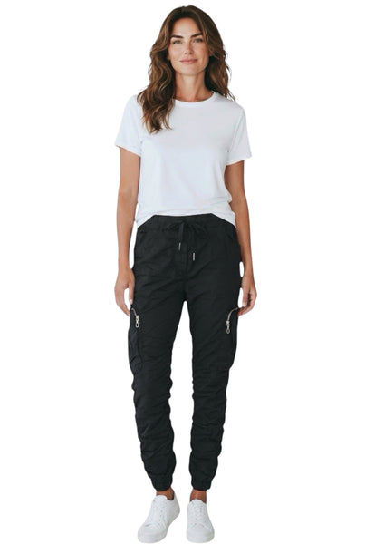 BLACK CRINKLE CARGO DRAWSTRING JOGGER PANT WITH ZIPPER Pants Made In Italy 