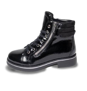 BLACK CRINKLE SIDE ZIP LACE UP BOOT Boot Vildini 6 Black 