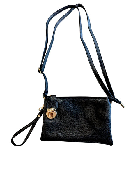 BLACK CROSSBODY BAG WITH MULTI POCKETS & REMOVABLE ADJUSTABLE STRAP Handbag FashionWear Collection 
