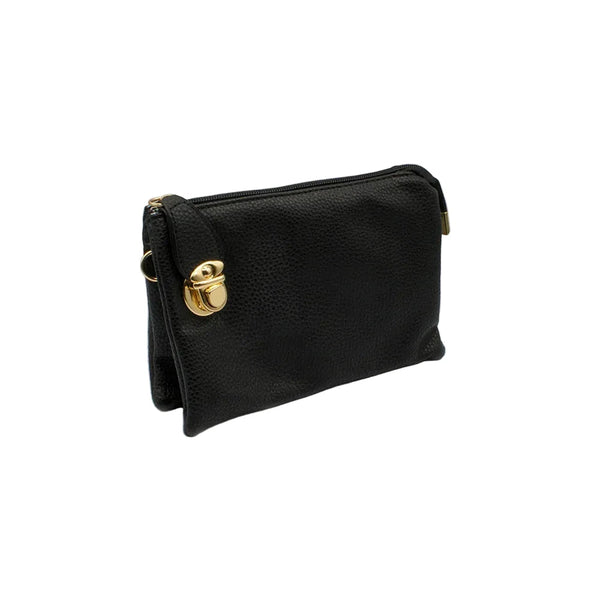 BLACK CROSSBODY BAG WITH MULTI POCKETS & REMOVABLE ADJUSTABLE STRAP Handbag FashionWear Collection OS Black 
