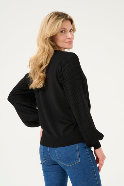 BLACK DETAILED SLEEVE CREW NECK SWEATER Sweater Kaffe 