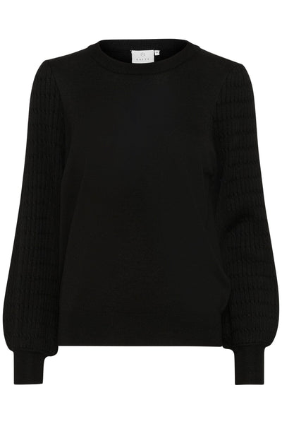 BLACK DETAILED SLEEVE CREW NECK SWEATER Sweater Kaffe 