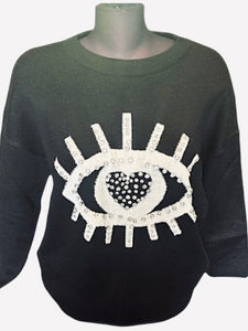 BLACK EYE LASH BLING SWEATER Sweater Karma OS Black 