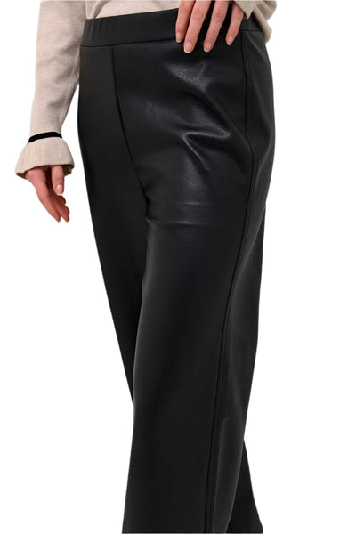 BLACK FAUX LEATHER WIDE LEG PULL ON PANT Pants CREAM 