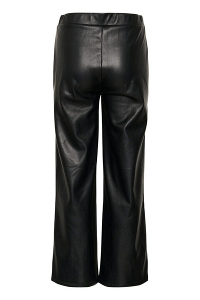 BLACK FAUX LEATHER WIDE LEG PULL ON PANT Pants CREAM 