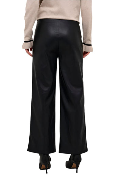 BLACK FAUX LEATHER WIDE LEG PULL ON PANT Pants CREAM 