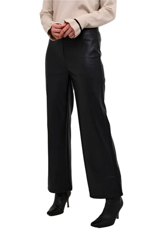 BLACK FAUX LEATHER WIDE LEG PULL ON PANT Pants CREAM 38 Black 