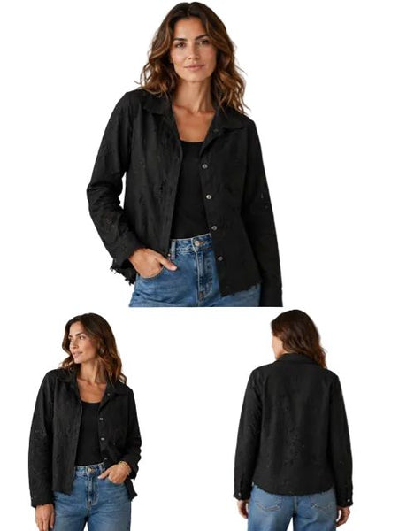BLACK FLORAL EYELET EMBROIDERED JACKET Jacket Femme Fatale 