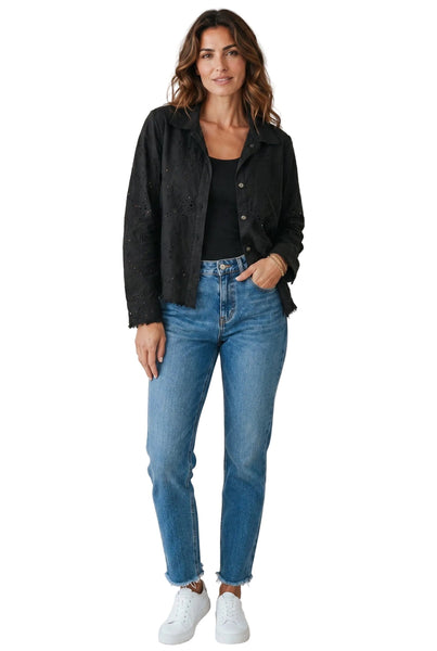 BLACK FLORAL EYELET EMBROIDERED JACKET Jacket Femme Fatale S Black 