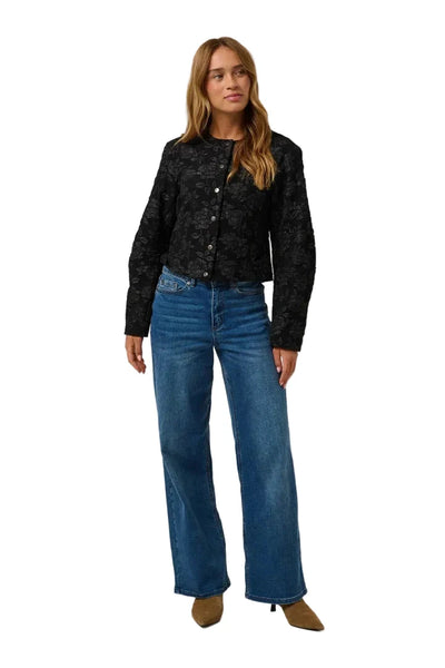 BLACK FLORAL TONE ON TONE CROP JACQUERED JACKET Jacket CREAM 