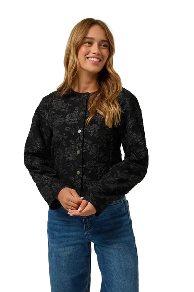 BLACK FLORAL TONE ON TONE CROP JACQUERED JACKET Jacket CREAM 