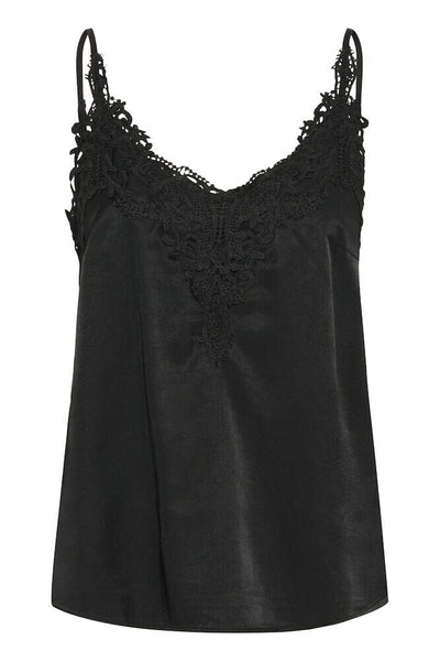 BLACK FLOWY TANK WITH LACE NECKLINE AND ADJUSTABLE STRAPS Camisole CREAM 