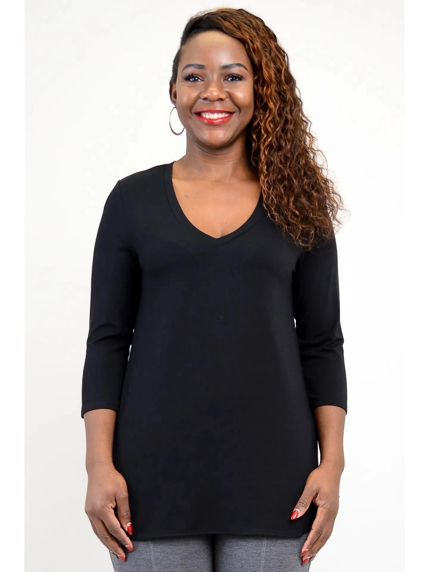 BLACK FLOWY VNECK BAMBO0 TUNIC TOP Top Blue Sky S Black 