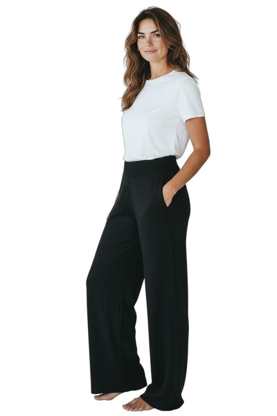 BLACK FRINGE-TRIM CARDIGAN WITH PEARL BUTTONS AND KNIT PANTS SET Sweater NIKKY 