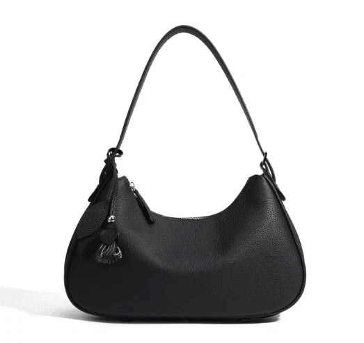 BLACK GENUINE LEATHER HANDBAG Handbag prenelove OS Black 
