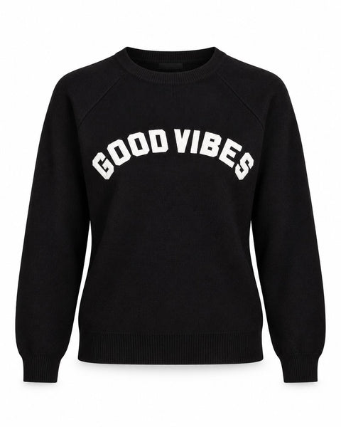 BLACK GOOD VIBES COZY SWEATER SWEATER Pink Martini 