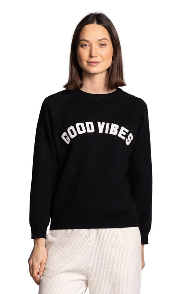 BLACK GOOD VIBES COZY SWEATER SWEATER Pink Martini 